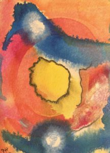 Abstraktes Aquarell zum Thema Sonne und All